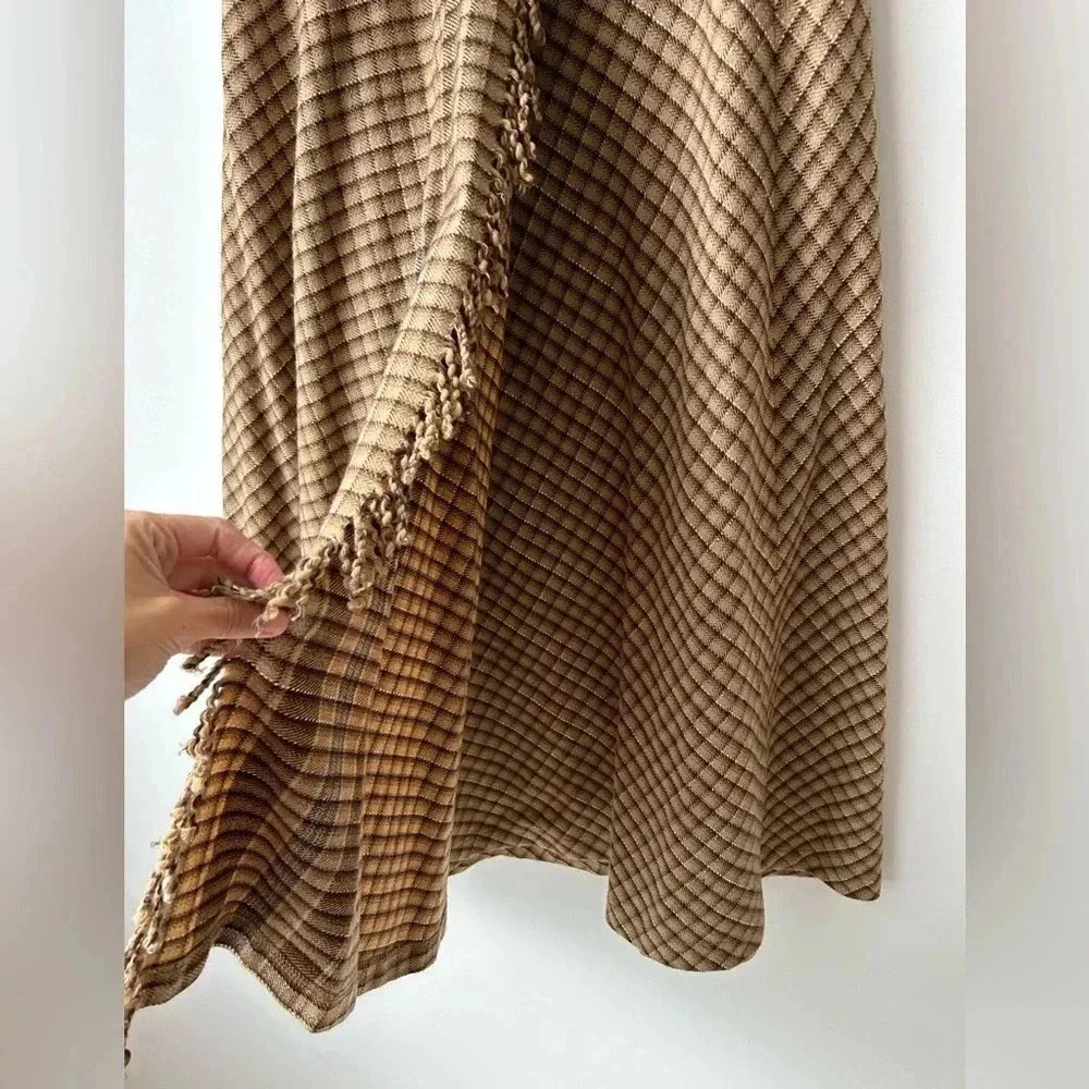 Vintage Liz wear high waist wool plaid midi fring skirt - Picture 6 of 12